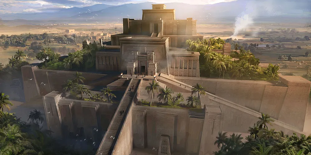 An artist's depiction of the Ziggurat of Ur as it may have appeared around the time it was created in the 21st Century BCE. From the game Old World.