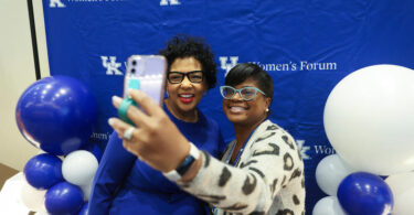 UK Vice President for Institutional Diversity Katrice Albert (left) with Mary Porter at a UK Women's Forum event. Women's Forum is one of many campus partners hosting programs during Women's History Month at UK in March. Mark Cornelison | UK Photo