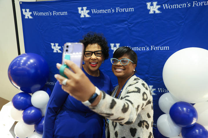 UK Vice President for Institutional Diversity Katrice Albert (left) with Mary Porter at a UK Women's Forum event. Women's Forum is one of many campus partners hosting programs during Women's History Month at UK in March. Mark Cornelison | UK Photo