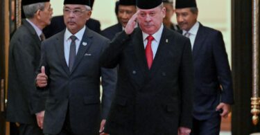 Sultan Ibrahim and Malaysia’s King Abdullah in October 2023 after the nation’s hereditary rulers picked a new monarch. Photographer: Mohd Rasfan/POOL/AFP/Getty Images